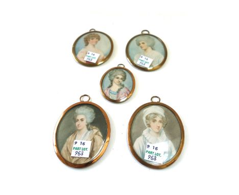 A late 19th/early 20th century Continental portrait miniature on ivory of a fashionable woman in Regency style dress, bearing