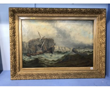 M. W. Marshall, oil on canvas, signed, dated 1885, 'Lifeboats to the rescue in stormy seas off Marsden Rock', 59cm x 90cm