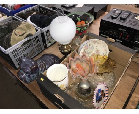 Box of assorted, oil lamp etc.