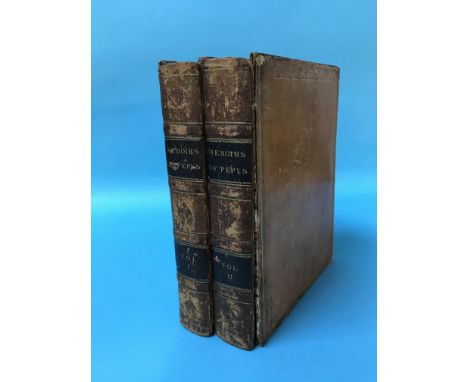 Two leather bound volumes, 'Memoirs of Samuel Pepys', edited by Richard Lord Braybrooke, published by Henry Colburn