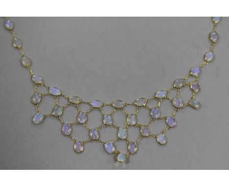 A 14ct gold and white opal fringe necklace, 43cm.