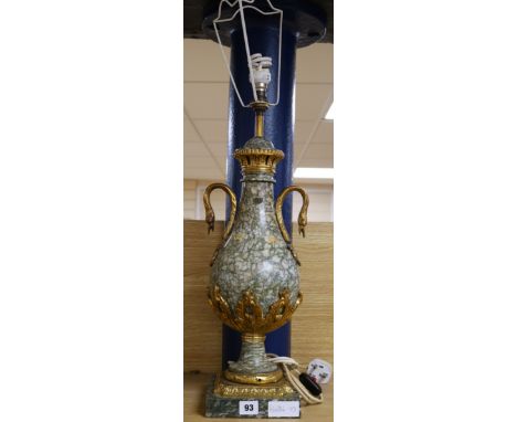 A marble swan decorated lamp H.53cm