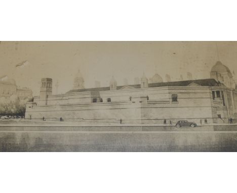 An Architectural street scene, studio picture, dated 1942, 23 x 48cm (a.f.)
