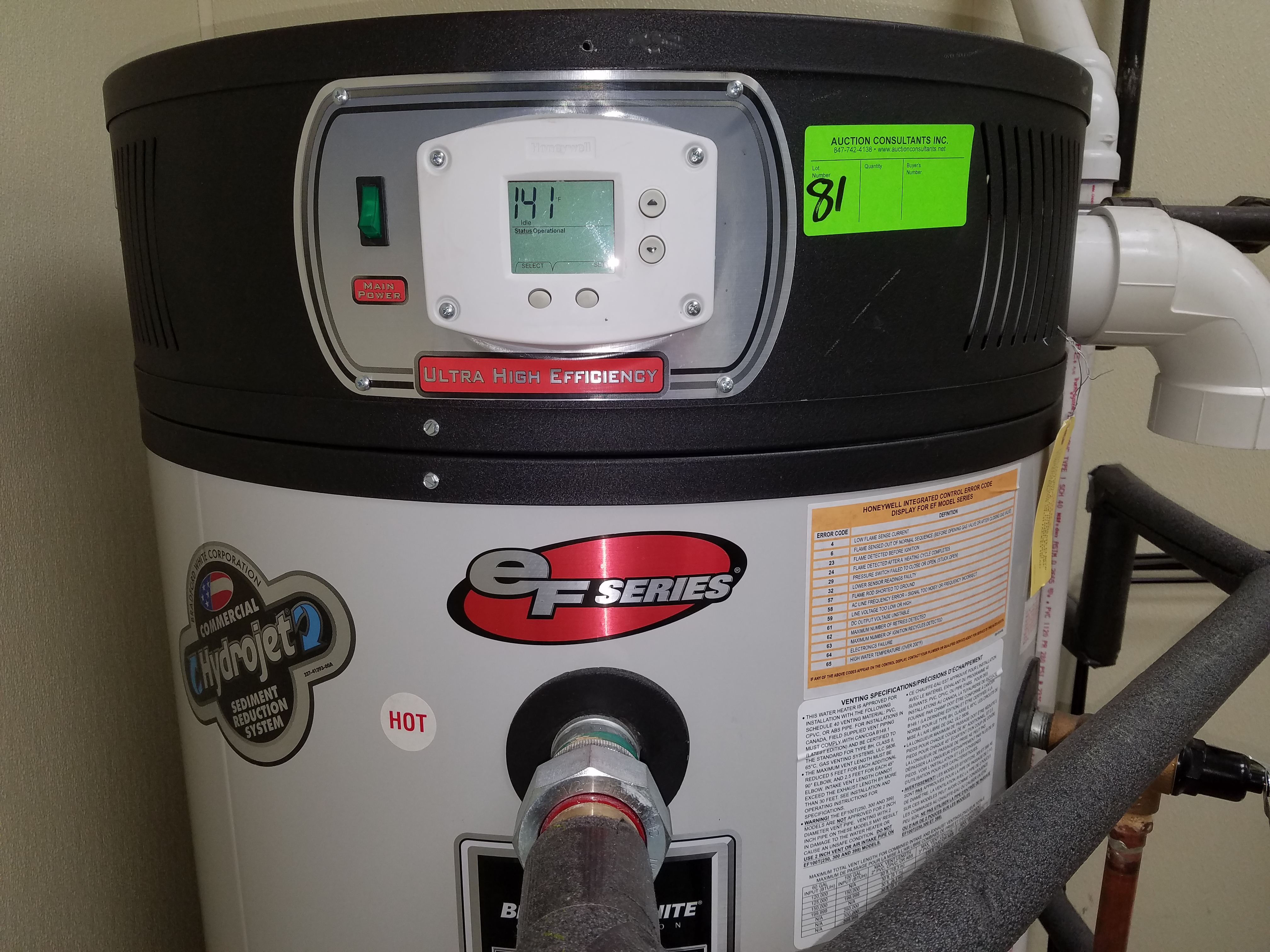 Bradford White EF Series hydro jet commercial hot water heater, gas