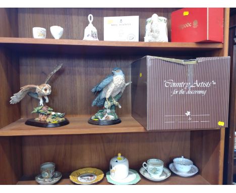 Country Artists Tawny Owl in Flight with original box 25cm and Sparrow Hawk 24cm, other ceramics including Spode and royal Wo