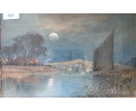 A Print. moonlit boat scene. 23cm x 35cm 
