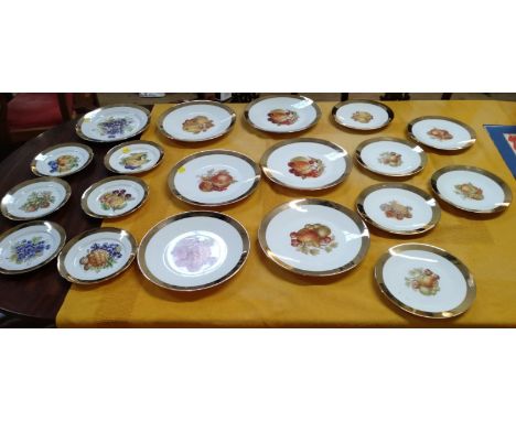 Six Bavarian porcelain dinner plates with printed fruit design and six matching side plates; a Czechoslovakian dinner plate a