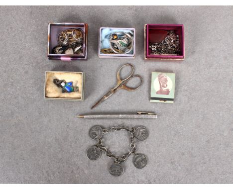 to include a Charles Horner enamel &amp; silver pendent and chain (enamel a/f), together with various silver rings, brooches,