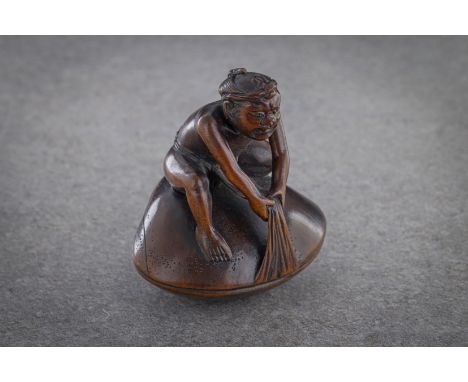Signed, Gyokusai, Japan, Edo, first half of 19th century, Edo period (1615-1868)humorous netsuke parody of the seduction of f