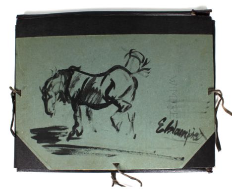 A large collection of works on paper contained within a portfolio 17 x 22in. (43.2 x 55.9cm.), the cover painted in oils of a