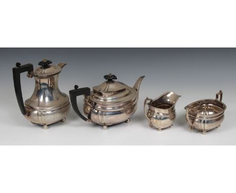 Mappin &amp; Webb Ltd, Birmingham, 1912 &amp; 1914, of bellied form, comprising a teapot, hot water jug / coffee pot, milk ju