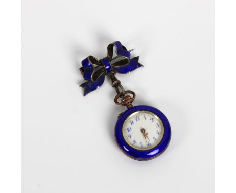 the back with gold fleur de lys design on blue enamel ground, with a silver and enamel lapel pin with decorative silver and e