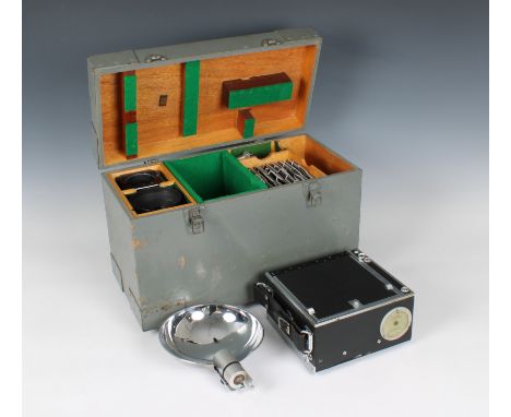 numbered 67, with shutters, plates and accessories, housed in fitted grey painted pine box, the hinged cover stencilled - UNI
