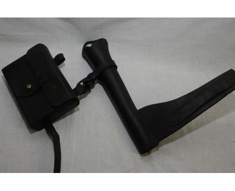 Leather saddle mounted lunch box holder and hunting horn holder 
