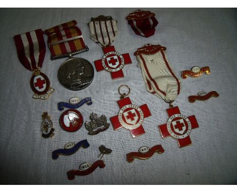 Long And Efficient Nursing medal awarded to 'Mrs Hilda M Goodman', selection of enamel Red Cross medals and lapel badges