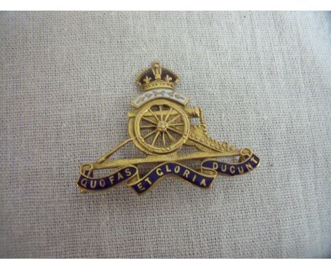 9ct gold and enamel Royal Artillery sweetheart brooch