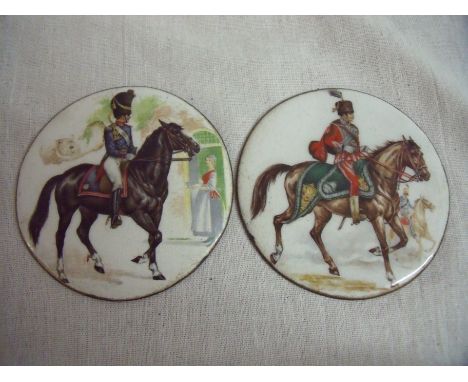 Pair of unusual enamel circular discs depicting Cavalry  of an early 19th C period (diameter 7.5cm) 
