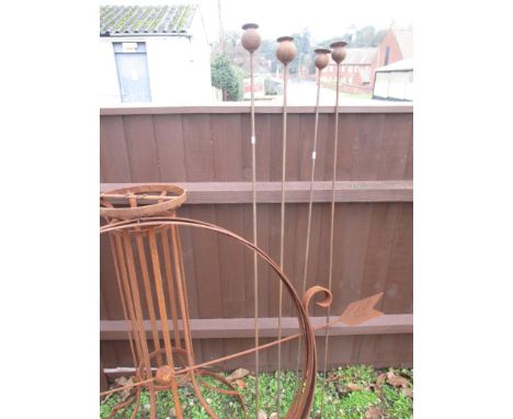 PAIR OF METAL FLOWER ON STICK GARDEN ORNAMENTS, EACH APPROX 152CM