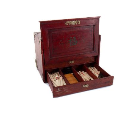 Lot - BONE AND BAMBOO MAHJONG SET, CASE MEASURES 9 IN x 6.5 IN x 6 IN