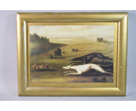 A Gilt Framed Reproduction Print Depicting Greyhounds and Hare, 39x28cm 