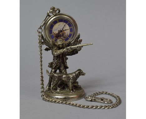 A Modern White Metal Novelty Pocket Watch Holder In the Form of Huntsman with Shotgun and Dog Together with Similar Pocket Wa