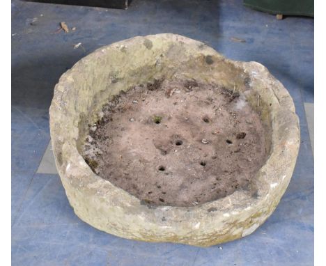 A Sandstone Circular Cattle Drinking Trough, Now Drilled for Plants, 48cm diameter, losses to Rim 