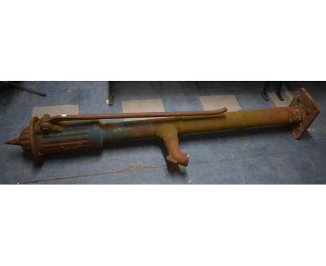 A Large Vintage Cast Iron Water Pump with Plate for Turner, Newtown, 187cm high 