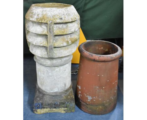 A Vintage Terracotta Chimney Pot and a Stoneware Example, Tallest 76cm high 
