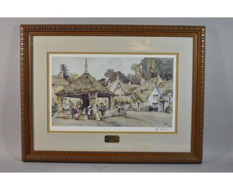 A Framed Signed Sturgeon Print, Village Pump at Castle Combe, Wiltshire, 41x24cm 
