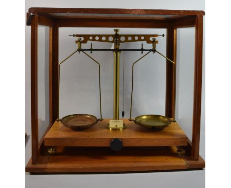 An Edwardian Mahogany Cased Set of Scientific Pan Scales, Case 43cm wide and 40cm High 