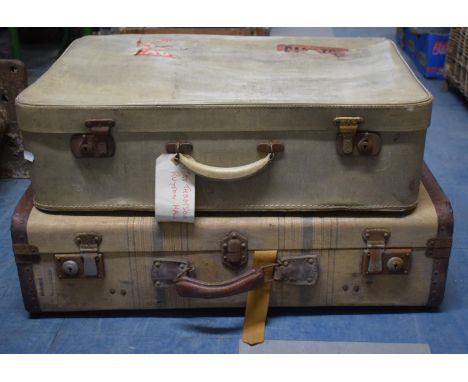Two Vintage Suitcases with Paper Labels, 68cm Wide 