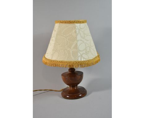 A Mid 20th Century Turned Wooden Table Lamp of Vase Form, Complete with Shade, Overall Height 33cm 