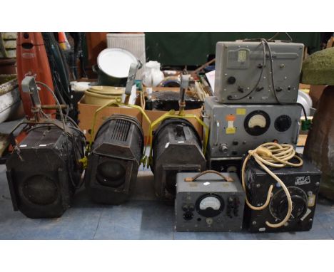 A Collection of Three Vintage Spot Lights and Various Electrical Meters and Equipment, All Untested 