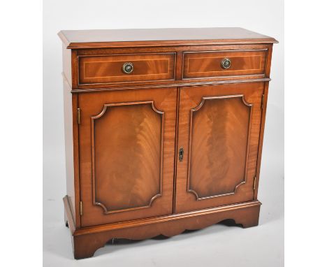 A Mahogany Two Drawer Side Cabinet on Bracket Feet, Crossbanded Top, 75cm wide 