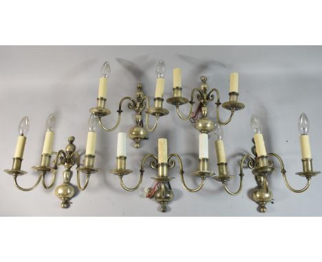 A Set of Five White Metal Dutch Style Wall Light Fittings, Three x Three Branch and Two x Two Branch 