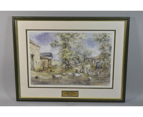 A Framed Nancy Dyson Limited Edition Print, Shepherd and Sheep in Farmyard, 28/500, 45x30cm 