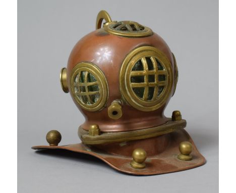 A Mid 20th Century Model In Copper and Brass of a Divers Helmet, 17cm high 