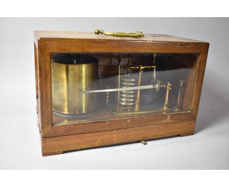 An Early 20th Century Wooden Cased Clockwork Barograph on Bracket Feet Having Brass Carrying Handle to Hinged Lid, 31cm Wide 