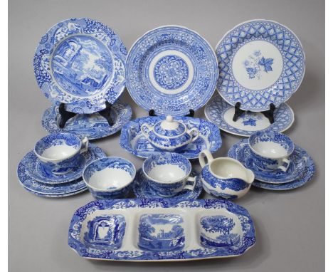 A Collection of Various Blue and White Spode to comprise Italian Pattern Saucers, Cups,m Side Plates, Plates, Dishes Etc toge