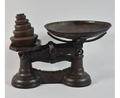 A Set of Vintage Cast Iron Kitchen Scales with Weights 