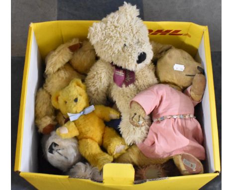A Box of Vintage and Modern Teddy Bears 
