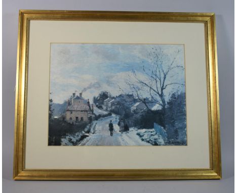 A Framed Pissarro Print, Figures in Lane, 42x32cm 