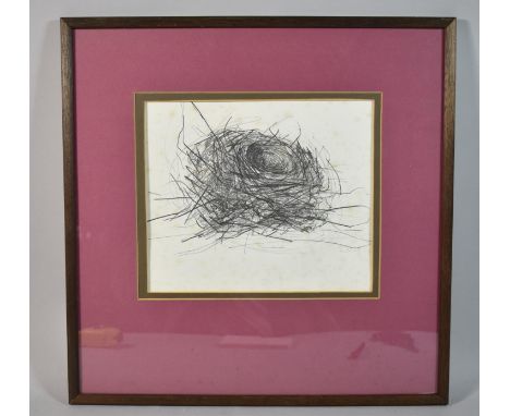 A Framed Pencil Sketch of a Birds Nest by Elisabeth Bricknell, 24x20cm 
