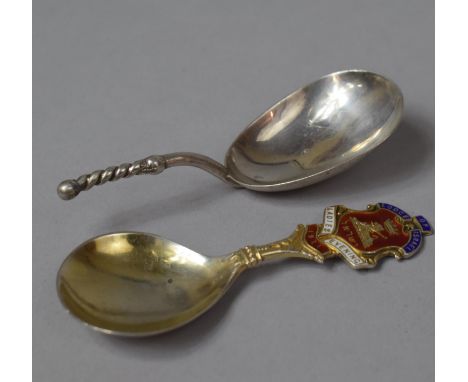 Two Silver Tea Caddy Spoons, Birmingham 1898 Together with 1931 Example having Israeli Masonic Enamelling for Ladies Night 
