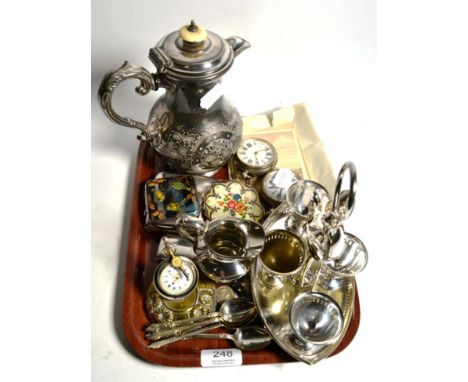 Quantity of silver and plated items including cigarette case; fob watch; Superior Railway time keeper pocket watch; postcards