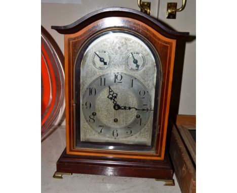 A mahogany chiming table clock, movement stamped 'Made in Germany' 