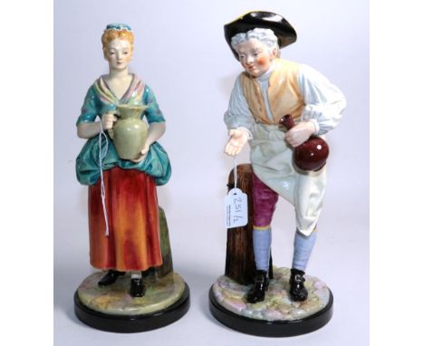 A pair of Royal Worcester figures, 'The Innkeeper' and 'Innkeeper's Wife', both modelled by James Hadley, one dated 1889, mod