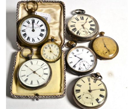 An early Victorian silver open-face pocket watch, Chester, 1863, with two further Victorian silver pocket watches and four ot