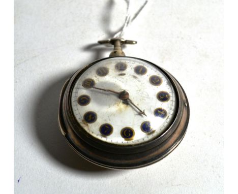 A silver pair cased verge pocket watch, signed Colliwell &amp; Son, Derby, 1799, movement signed and numbered 740, enamel dia