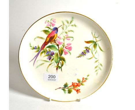 A Royal Worcester porcelain plate, 1880, painted with a Bird of Paradise perched on a flowering branch, printed marks, 23cm d